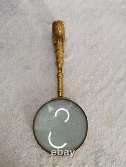 Antique Vintage Solid Brass Magnifying Glass, Dog Handle ENGLAND, Handheld Heavy