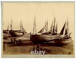 England, Brighton, Luggers on the Beach Vintage Print, Albumin Print 17