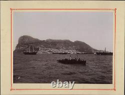 England, Gibraltar, From the Bay Vintage Albumen Print 26x3 Albumin Print