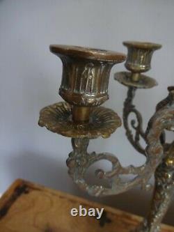 Five Arm Brass Candle Sticks Made In England Pair Of Five Arm Antique Vintage