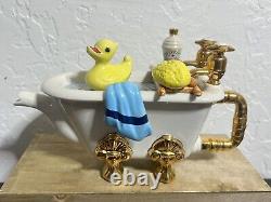 Made In England Swineside Vintage Pottery Teapot Bath Theme Duck Gold / White