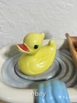 Made In England Swineside Vintage Pottery Teapot Bath Theme Duck Gold / White