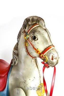 Mobo, England Vintage Tin Metal Collectable Childs Ride-on Bronco Horse Toy