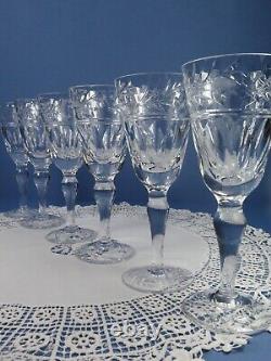 Six Rare Vintage Stuart Crystal Liqueur Glasses Edwardian Pattern Leaves Berries