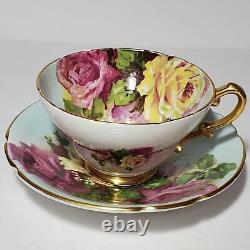 Stanley Teacup and Saucer Pink Yellow Roses Bone China England Romantic Vintage