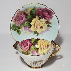 Stanley Teacup and Saucer Pink Yellow Roses Bone China England Romantic Vintage