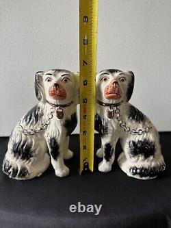 Straffordshire Porcelain MID 19thC Black White SPANIEL DOG Set Mantle Decor Vtg