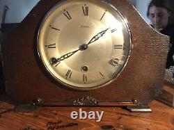 VINTAGE BRITISH BENTIMA / PERIVALE ART DECO 8 DAY MANTLE CLOCK. Made In England