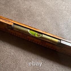 VINTAGE RABONE CHESTERMAN ENGLAND NO. 1190 WOODEN FOLDING RULE with BRASS LEVEL