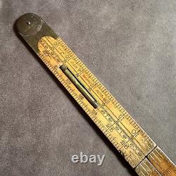 VINTAGE RABONE CHESTERMAN ENGLAND NO. 1190 WOODEN FOLDING RULE with BRASS LEVEL