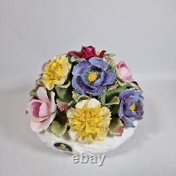 Vintage AYNSLEY Bone China Rose Flower Posy Bouquet in Bowl Basket Heavy 1.4kgs