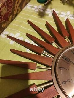 Vintage Anstey and Wilson Teak Sunburst Clock