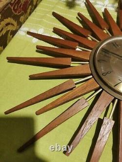 Vintage Anstey and Wilson Teak Sunburst Clock