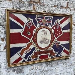 Vintage Antique 1937 Union Jack Portrait Flag Edward VIII Coronation Framed