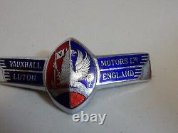 Vintage Chrome Enamel Vauxhall Motors Ltd Luton England Car Badge Auto Emblem