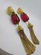 Vintage Couture Number.com Rare Collectible Red Crystals Clip On Earrings