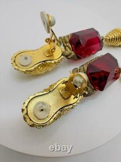 Vintage Couture Number.com Rare Collectible Red Crystals Clip On Earrings