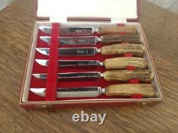 Vintage Cutlery Set 6 Stag Antler Handle STEAK KNIVES Garrard & Co England