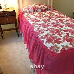 Vintage England Girls Victorian Princess Hot Pink Floral Skirted Twin Bedspread