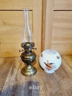 Vintage Made In England Oil Lamp Complete With Chimney & Shade Shepards Hut Lamp