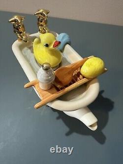 Vintage Made In England The Teapottery Cast Iron Bath Teapot Rubber Ducky