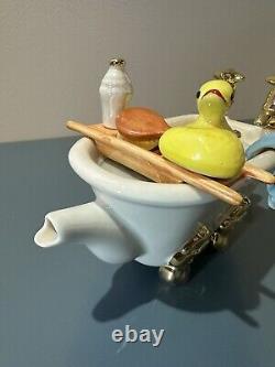 Vintage Made In England The Teapottery Cast Iron Bath Teapot Rubber Ducky