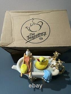 Vintage Made In England The Teapottery Cast Iron Bath Teapot Rubber Ducky