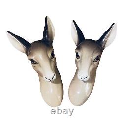 Vintage Pair W R Midwinter Burselm Fawns Deer Heads Wall Mounted Plaques England