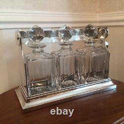 Vintage Quality Silver Plate Tantalus, Hand Blown Decanters, Facet Cut Stoppers