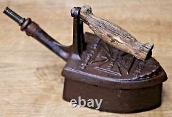 Vintage Rare Edwardian 1900's Hot Cross Gas Sad Iron Made In England. Cast Iron