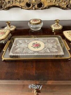 Vintage Regent London England Vanity Dressing Table 8 Piece Set inc clock