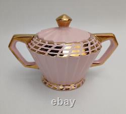 Vintage Sadler Pink and Gold Teapot, Sugar Bowl & Creamer Art Deco England