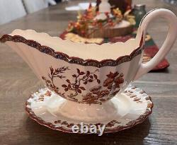 Vintage Spode Indian Tree Gravy Boat & Attached Underplate Old Mark