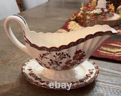 Vintage Spode Indian Tree Gravy Boat & Attached Underplate Old Mark