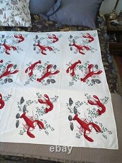Vintage Tablecloth Wilendur Lobsters Maine New England EXCELLENT 70.5 X 52
