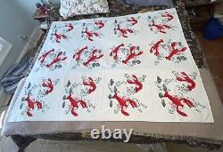 Vintage Tablecloth Wilendur Lobsters Maine New England EXCELLENT 70.5 X 52