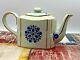 Vintage Tea Pot Haddon Arthur Wood England White, Gold Trim, Blue Flower