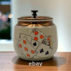 Vintage Tobacco Jar Humidor Gray's Pottery A8510 England Playing Cards MCM Image