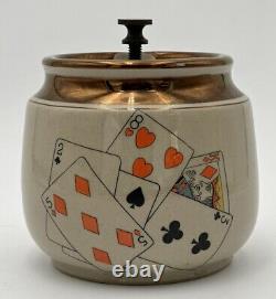 Vintage Tobacco Jar Humidor Gray's Pottery A8510 England Playing Cards MCM Image