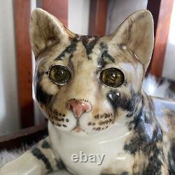 Vintage WINSTANLEY 7 England Tabby Cat Cathedral Glass Eye Porcelain Cat Figure