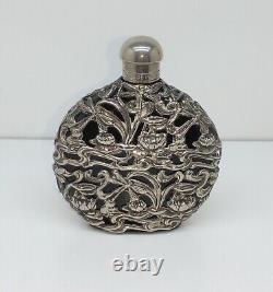 Vtg First Impressions Perfume Made In England Black Glass / Silver Metal Overlay
